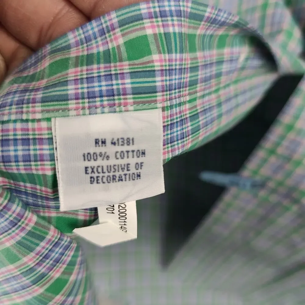 Polo Ralph Lauren Button Up Shirt Mens Large L Tartan Plaid Blue Small Pony